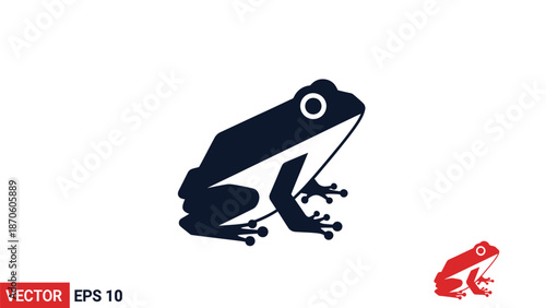 Simple black frog illustration on white background, vector design for logo.