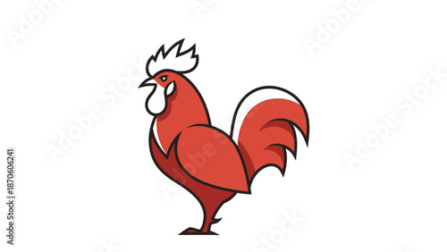 Vibrant red rooster illustration standing proudly, showcasing detailed plumage and comb.