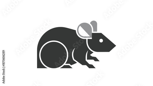 Simple illustration of a black rat with white details, side view, isolated.