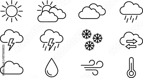 Weather forecast icons set various conditions symbols climate and temperature graphics