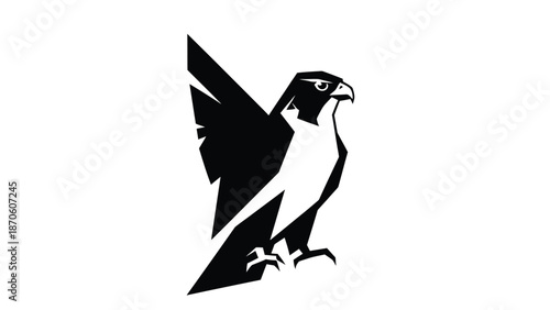 Majestic falcon silhouette soaring with powerful wings against a bright background.