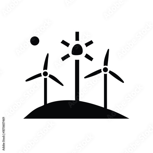 Green energy silhouette of wind and solar power