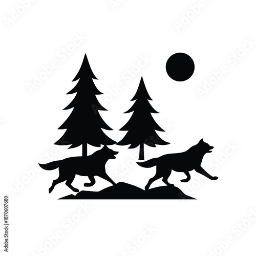 Wild Wolves Running Through Forest Silhouette