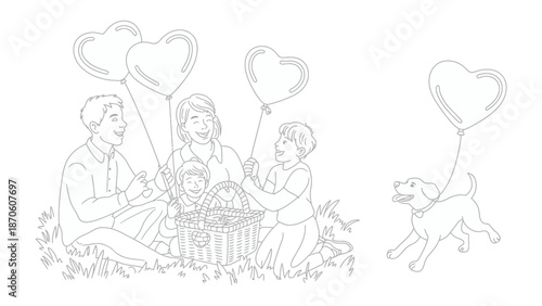Family picnic with heart balloons: A heartwarming family picnic features heart-shaped balloons, symbolizing love and togetherness, adding joy to the celebration.  