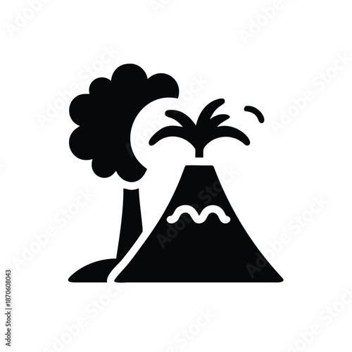Volcano Eruption Island Palm Tree Silhouette Icon