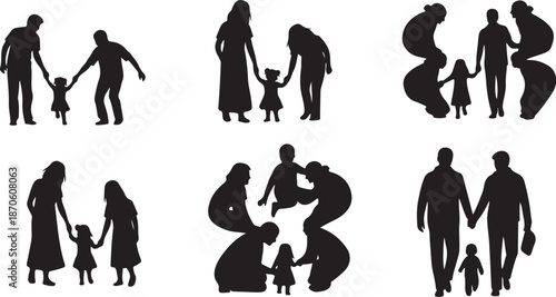 Family Silhouettes Holding Hands Together Always