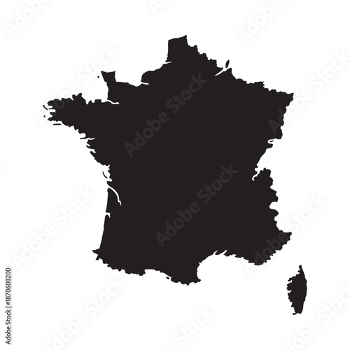 Black silhouette of france map on white background