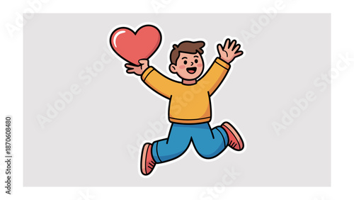 Joyful Heart: A cheerful child leaps with glee, holding a vibrant heart aloft, symbolizing love, happiness, and innocence. 