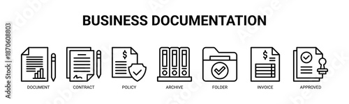 Business Documentation web banner icon vector illustration concept for business with icon of document, contract, policy, archive, folder, invoice, and approved.