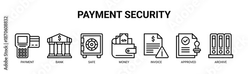 Payment Security web banner icon vector illustration concept for business with icon of payment, bank, safe, money, invoice, approved, and archive.