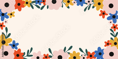 Design banner frame flower Spring background.  Spring season background with floral elements.