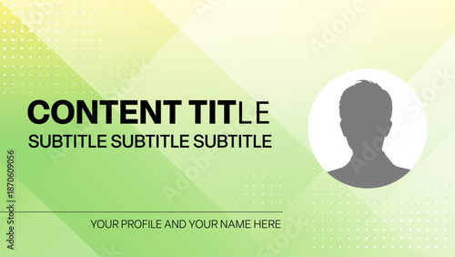 コンテンツ用グリーングラデーション背景テンプレート。プロフィール写真配置可能なビジネスデザイン