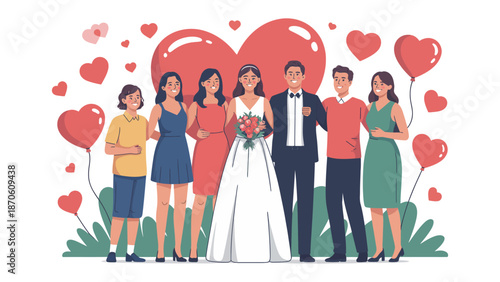 Love's Embrace: a wedding photo with a beautiful background capturing the essence of celebration and joy, framed by hearts, symbolizing unity and togetherness.