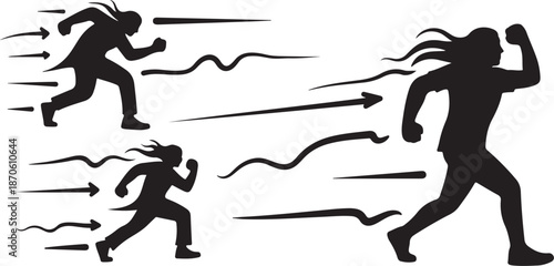 Silhouette of woman running with motion lines