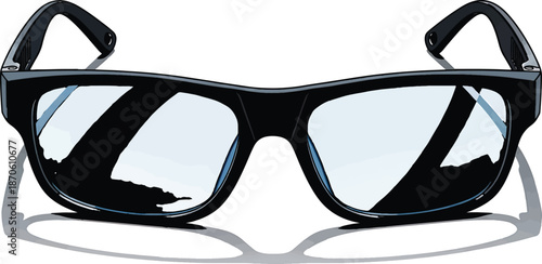 Trendy black sunglasses reflective lenses fashion accessory design illustration art