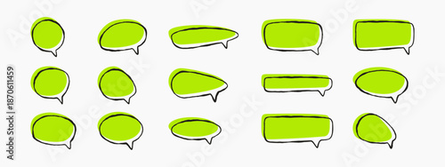 Hand drawn speech bubble frame scribble crayon. A set of speech bubbles for conversation drawn with chalk. Curved linear vector outline. Chat form for dialogue in a childish naive style. Empty message