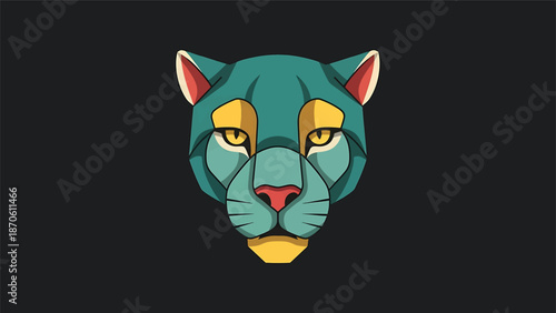 Artistic illustration of a stylized teal panther head with intense yellow eyes and a determined expression.