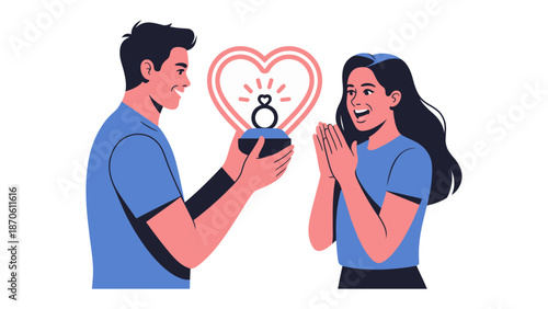 Proposal of everlasting love: A man presents a ring to a woman, a moment of joy and commitment encapsulated in a design that embodies the promise of forever