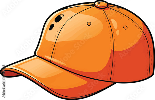 Bright orange baseball cap curved brim sport headwear apparel vector design element