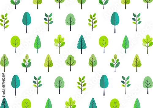 木と草の背景　樹木の手描き風イラスト　北欧風