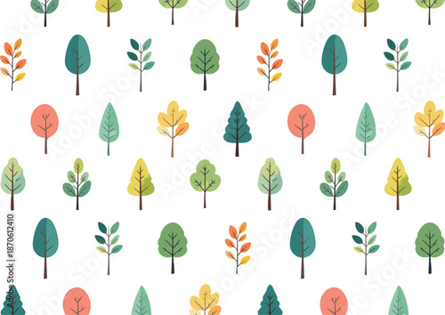 木と草の背景　樹木の手描き風イラスト　北欧風