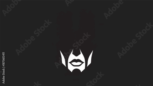 Abstract face illustration with white features on a dark background, minimalist design.