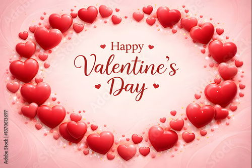 Red hearts arranged in a circular pattern with Happy Valentines Day text in the center