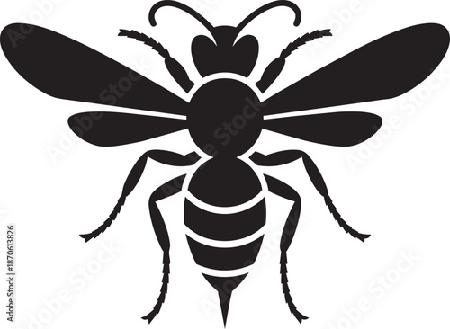 Wasp silhouette black flat vector graphic illustration representing aggressive stinging insect and pest