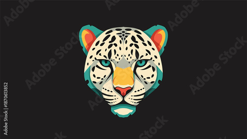 Artistic leopard face with vibrant colors and intricate details, a stunning visual representation.