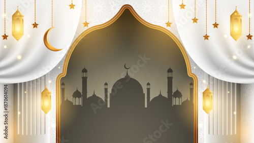islamic background with white and golden element design