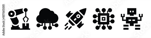 Future Technology Icons Set with Robotics, Cloud, AI, and Innovation Symbols