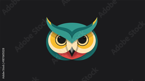 Artistic owl illustration with vibrant colors and captivating design on black background.