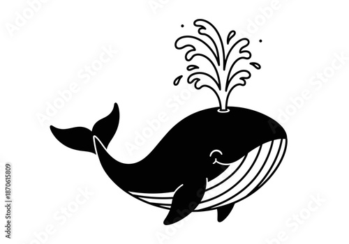 illustration of a happy whale spouting water, clipart style