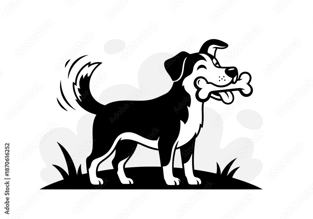 Fototapeta premium illustration of a happy dog with a bone, clipart style