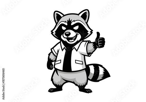 illustration of a playful raccoon giving a thumbs up, clipart style
