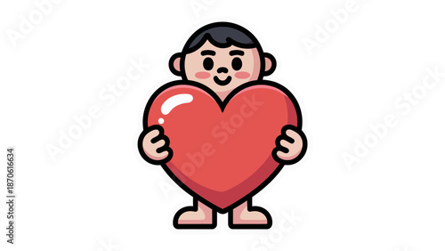 Affectionate Embrace: A sweet illustration showcases a child's tender gesture of holding a big red heart, which spreads kindness and warmth.