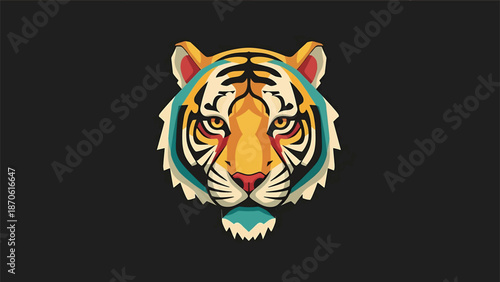 Artistic tiger head illustration with vibrant colors and striking details.