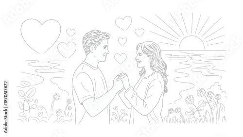 Eternal Bond: Two souls intertwine in a tender moment, a sunrise painting the backdrop of their heartfelt connection.