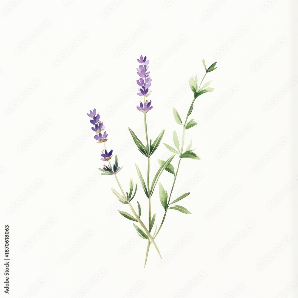 Naklejka premium Watercolor lavender, rosemary bouquet, white background, botanical illustration, design element