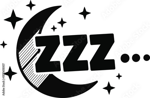 Night sleep concept with crescent moon stars and zzz text symbol