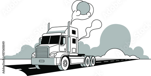 Conceptual Graphic of a Heavy-Duty Semi-Truck Emitting Exhaust on Highway
