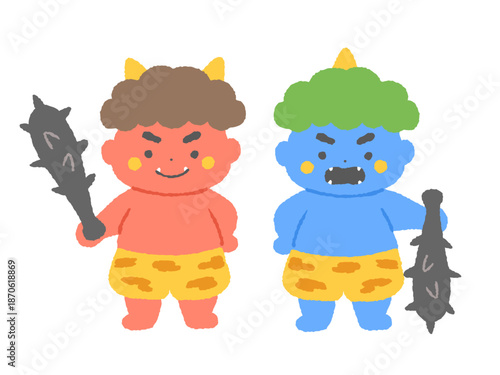 金棒を持った赤鬼と青鬼