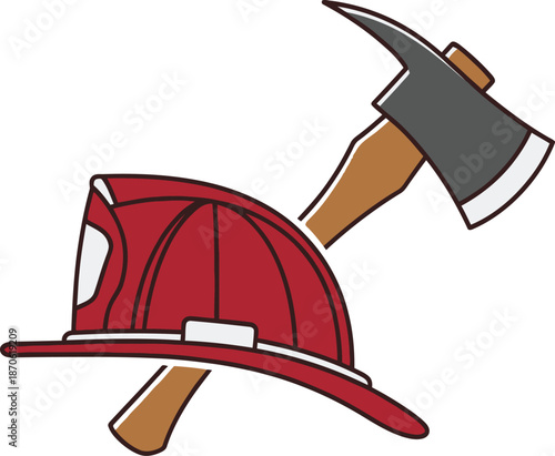 Brave Firefighter Protection Helmet and Chopping Axe Cross Professional Service Symbol