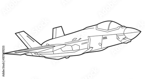 Advanced Modern Military Stealth Fighter Jet Aircraft Vector Line Art