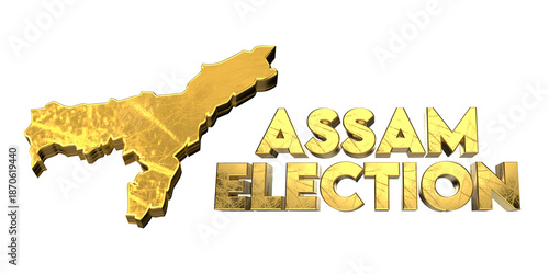 Assam Election Result Concept with Golden 3D Map on Black Background