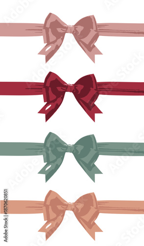 Colorful flat design vector set of four decorative bows in pink, red, green and peach.
