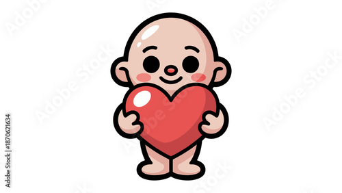Love's Embrace: An adorable cartoon baby cradles a heart, radiating love and affection.