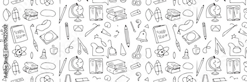 school seamless pattern hand drawn education icons and tools
