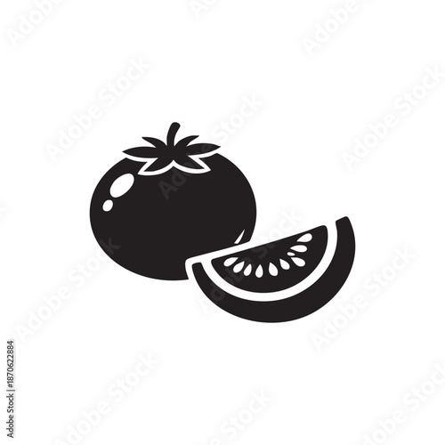 Black and white vector tomato and tomato slice icon for food design