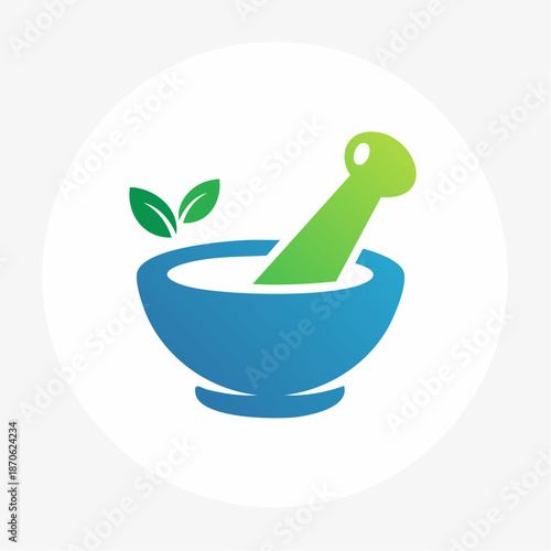 Naturopathic medicine emblem featuring mortar and pestle with leaves illustration
